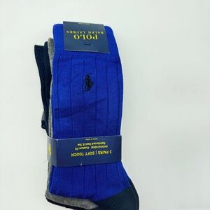 Polo Ralph Lauren Men's Soft Touch Ribbed Socks Blue:Gray Socks - 3 Pack